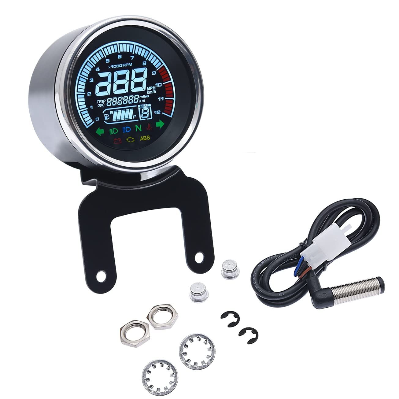 Kaolali Motorcycle Gps Speedometer Multi Function Speedometer 12V Motorcycle Lcd Digital Odometer Tachometer Fuel Gauge